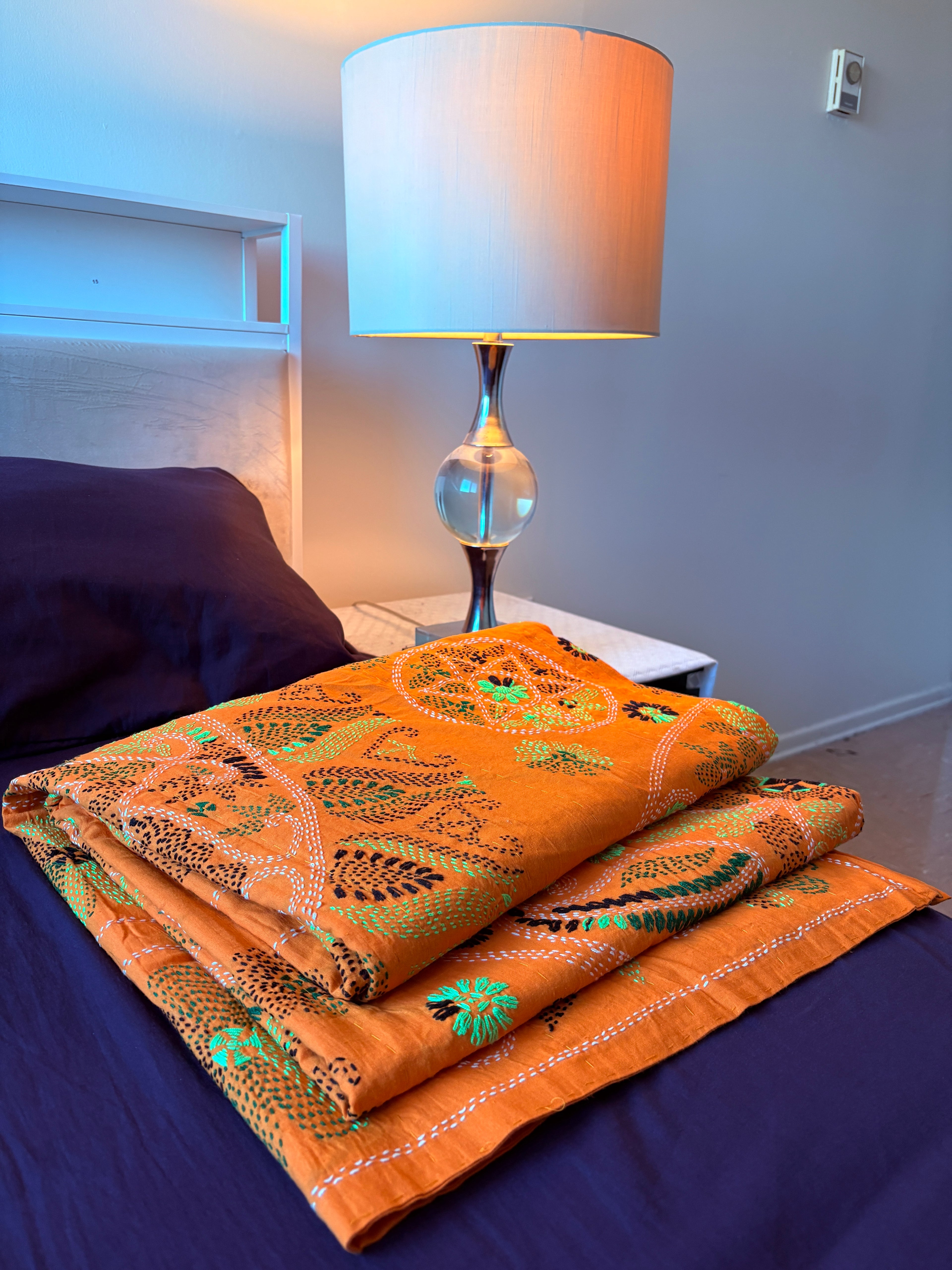 Traditional Luxury Hand Embroidered Cotton Nakshi Kantha Quilt (#PA04302600006)