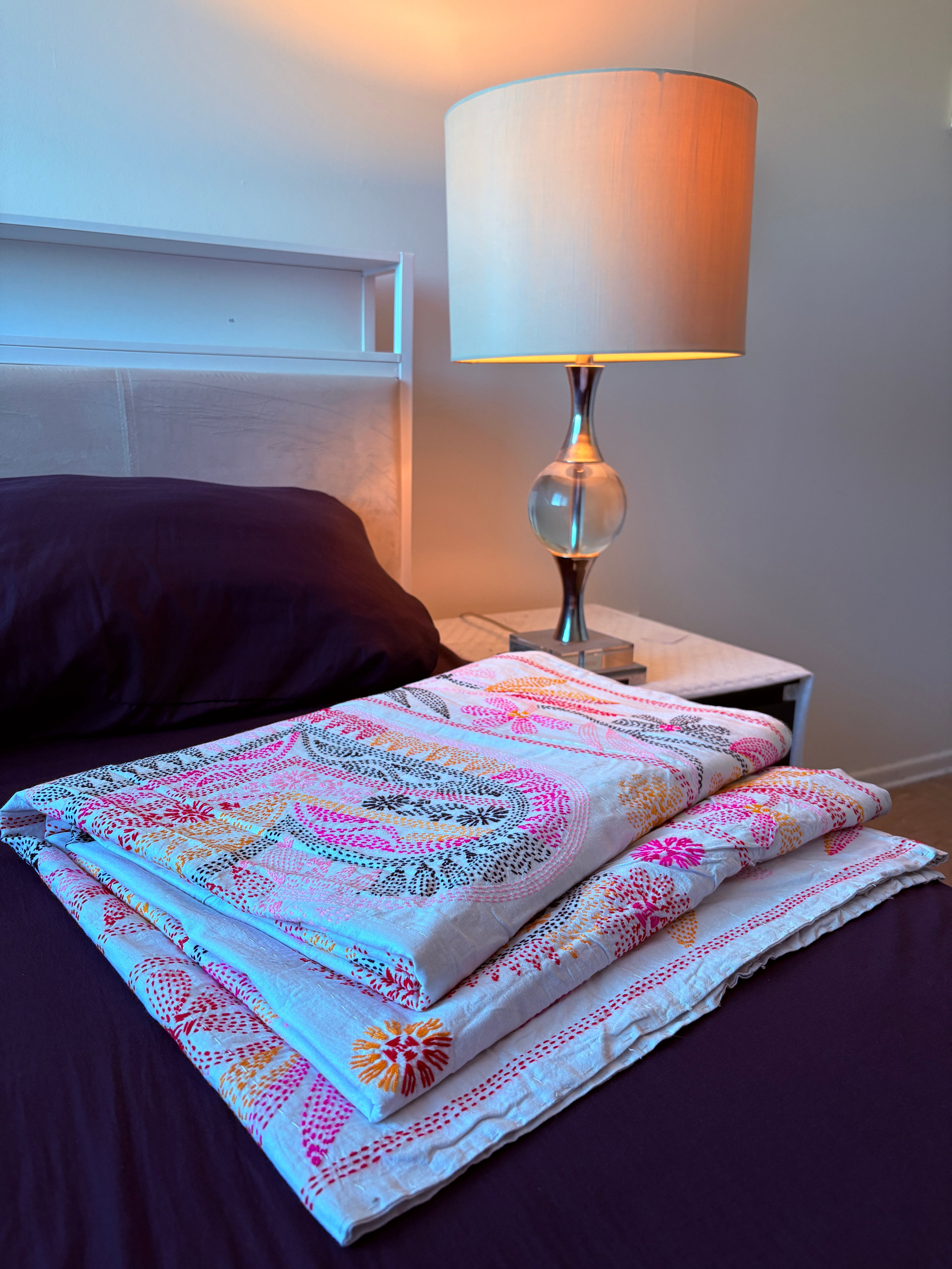 Traditional Luxury Hand Embroidered Cotton Nakshi Kantha Quilt (#PA04302600004)