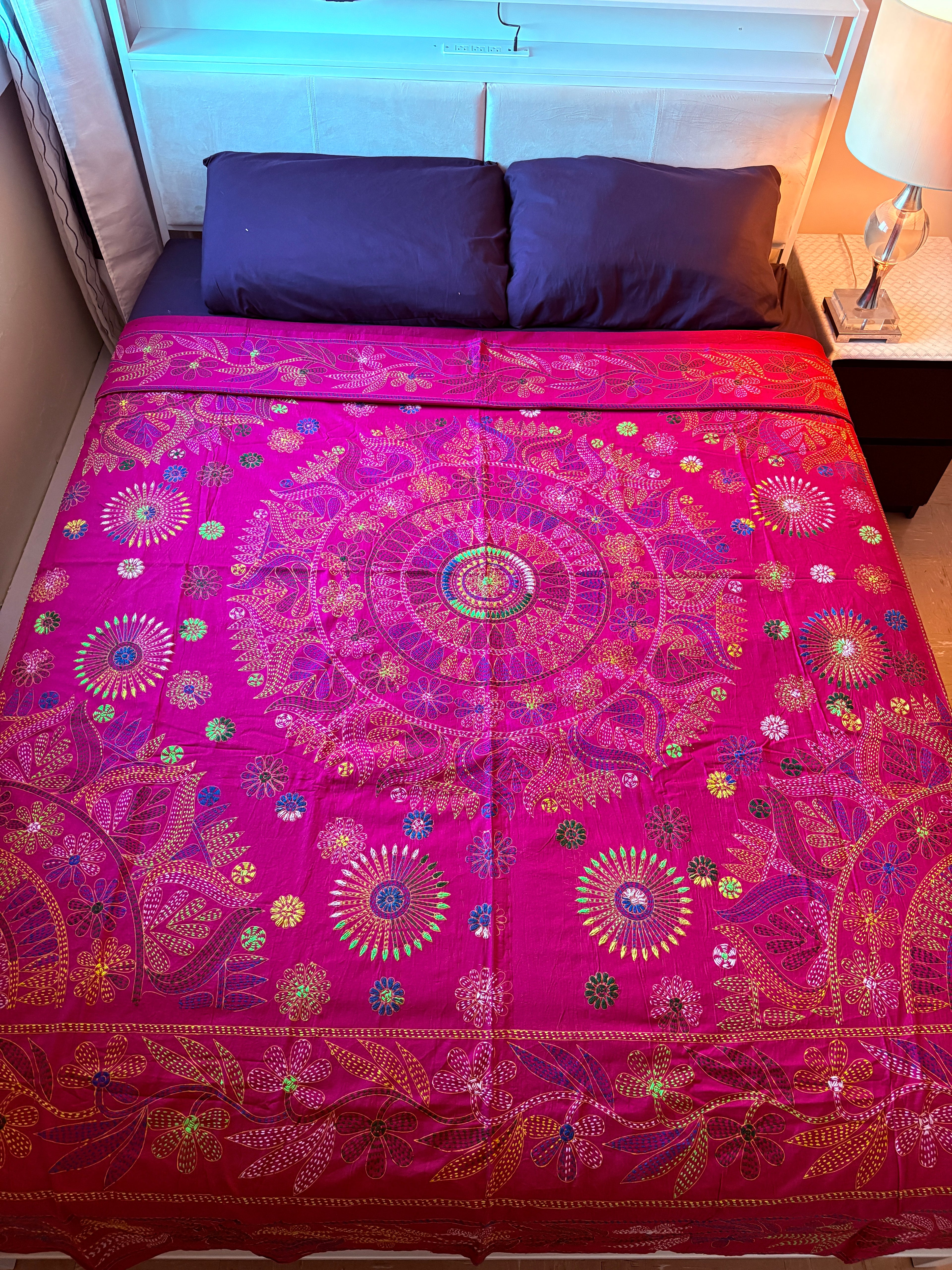 Traditional Luxury Hand Embroidered Cotton Nakshi Kantha Quilt (#PA04302600001)