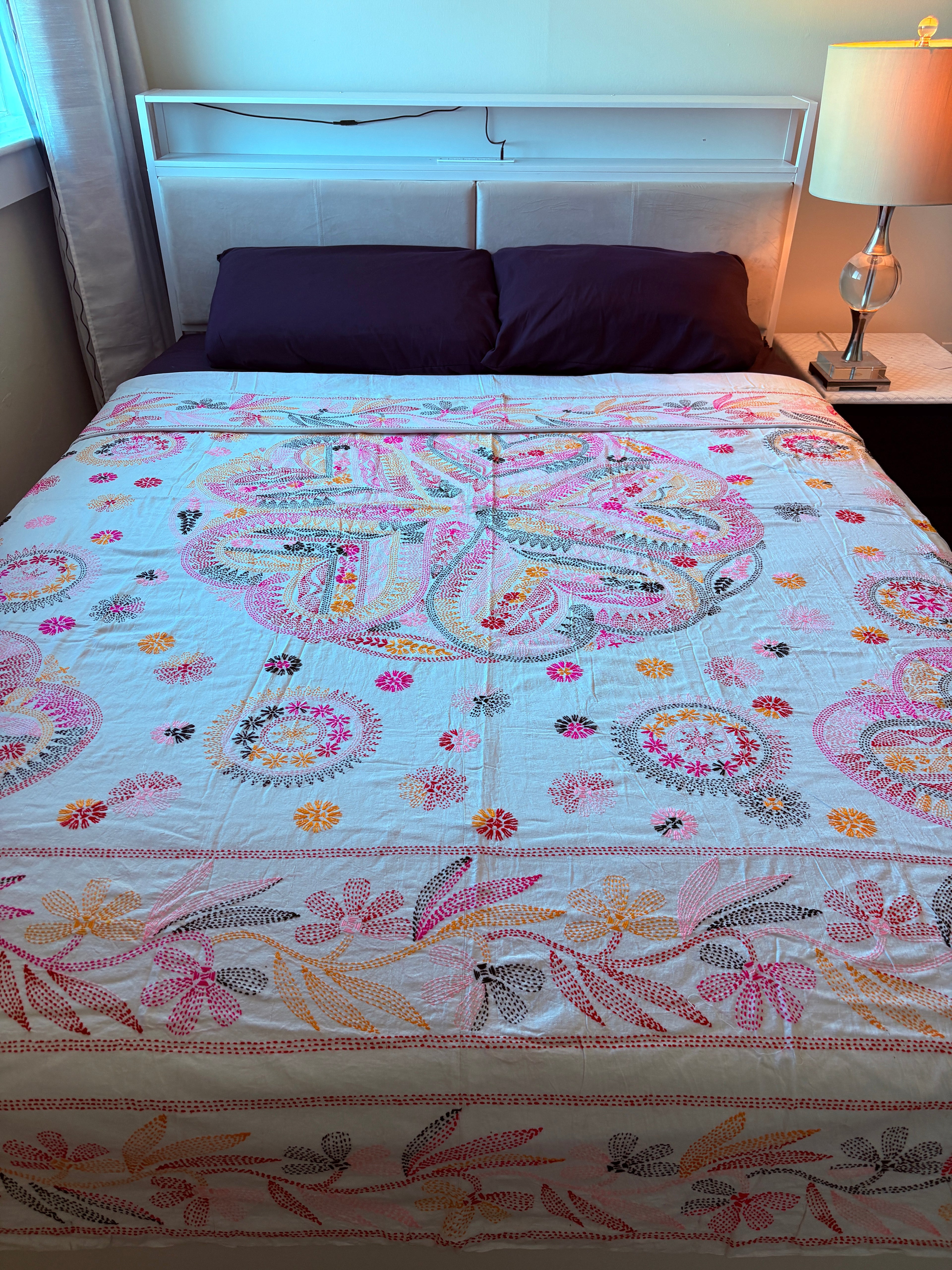 Traditional Luxury Hand Embroidered Cotton Nakshi Kantha Quilt (#PA04302600004)