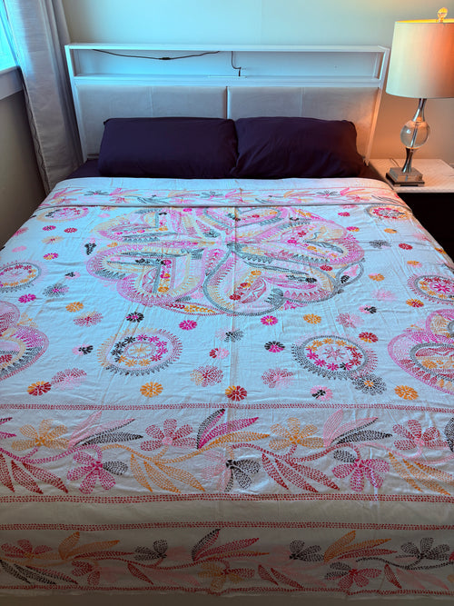 Traditional Luxury Hand Embroidered Cotton Nakshi Kantha Quilt (#PA04302600004)