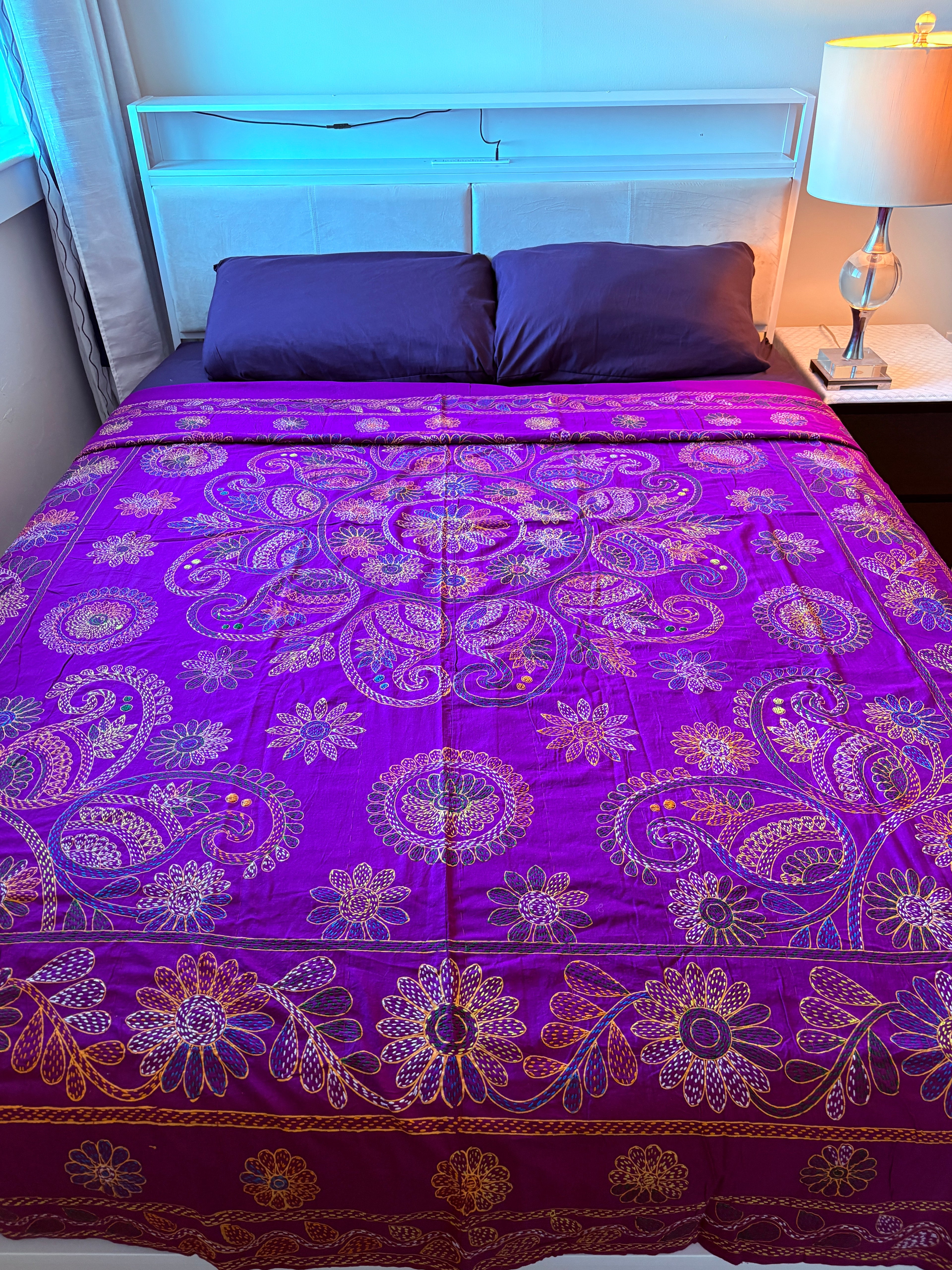 Traditional Luxury Hand Embroidered Cotton Nakshi Kantha Quilt (#PA04302600002)