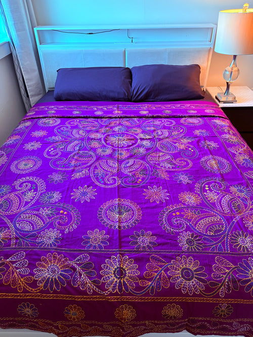 Traditional Luxury Hand Embroidered Cotton Nakshi Kantha Quilt (#PA04302600002)