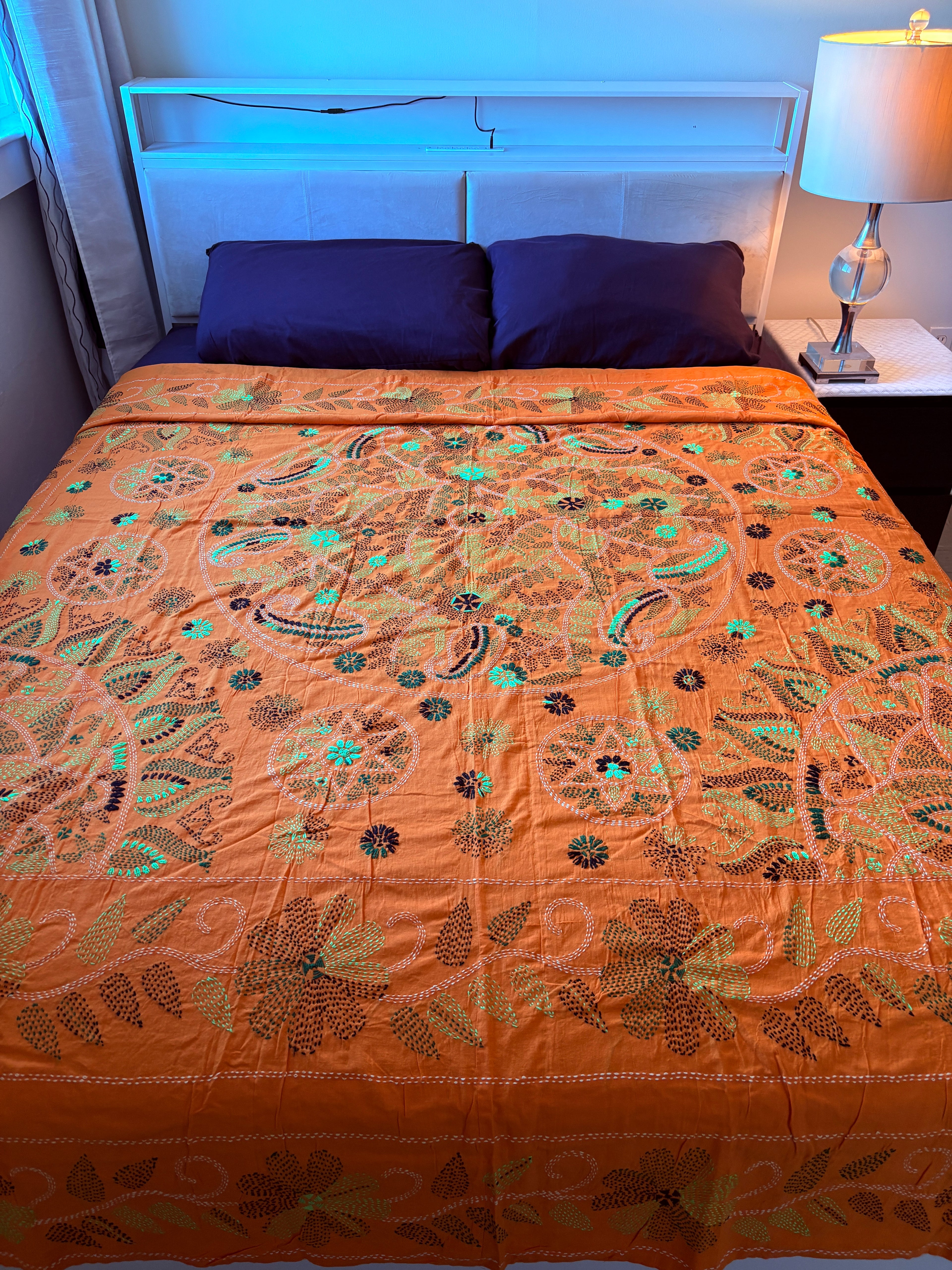 Traditional Luxury Hand Embroidered Cotton Nakshi Kantha Quilt (#PA04302600006)
