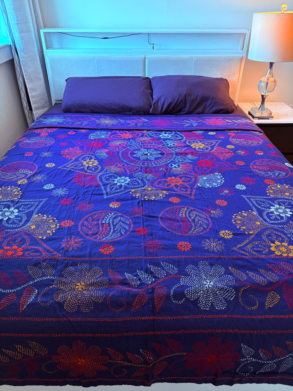 Traditional Luxury Hand Embroidered Cotton Nakshi Kantha Quilt (#PA04302600003)