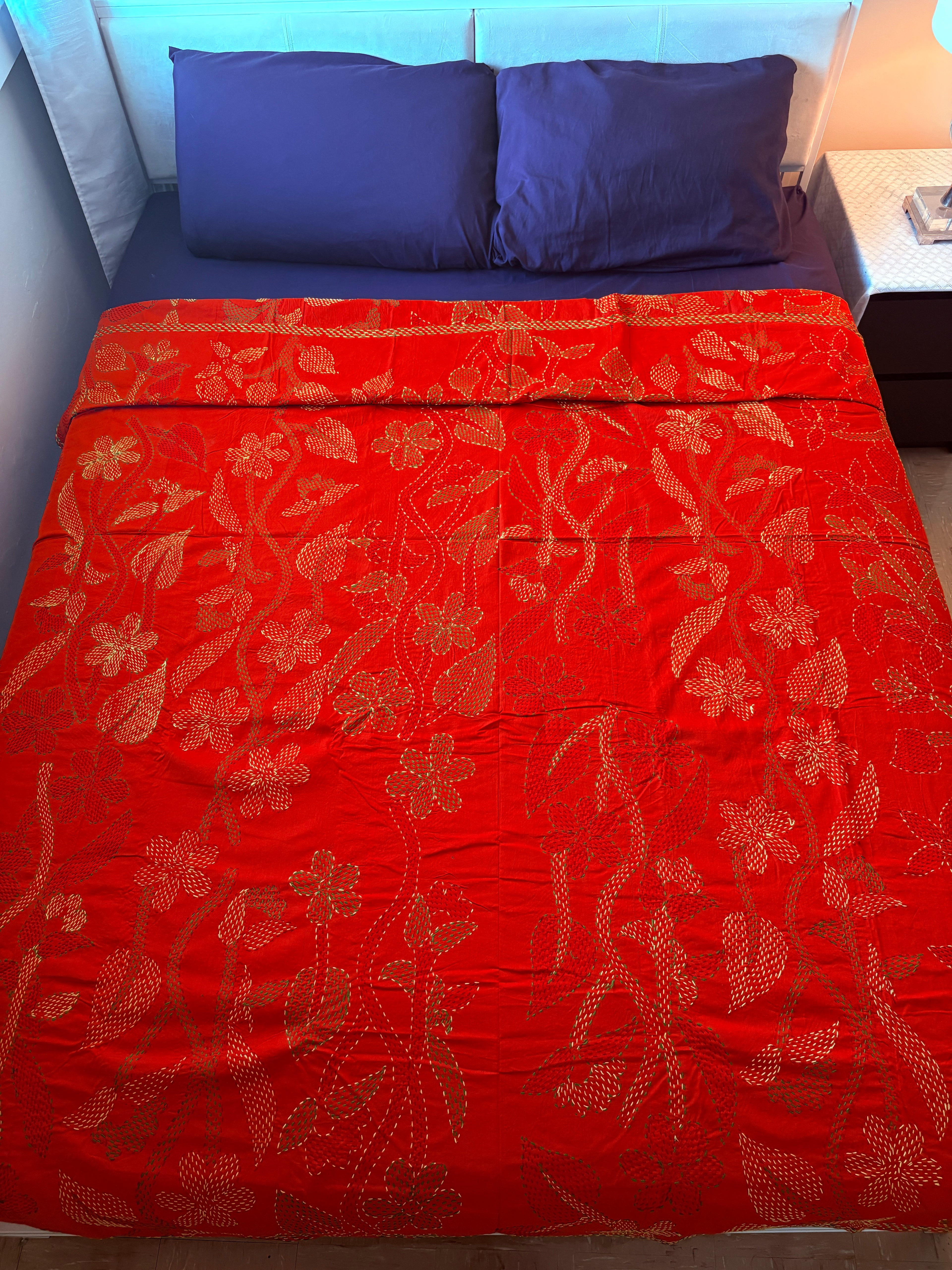Traditional Luxury Hand Embroidered Cotton Nakshi Kantha Quilt (#PA04302600007)