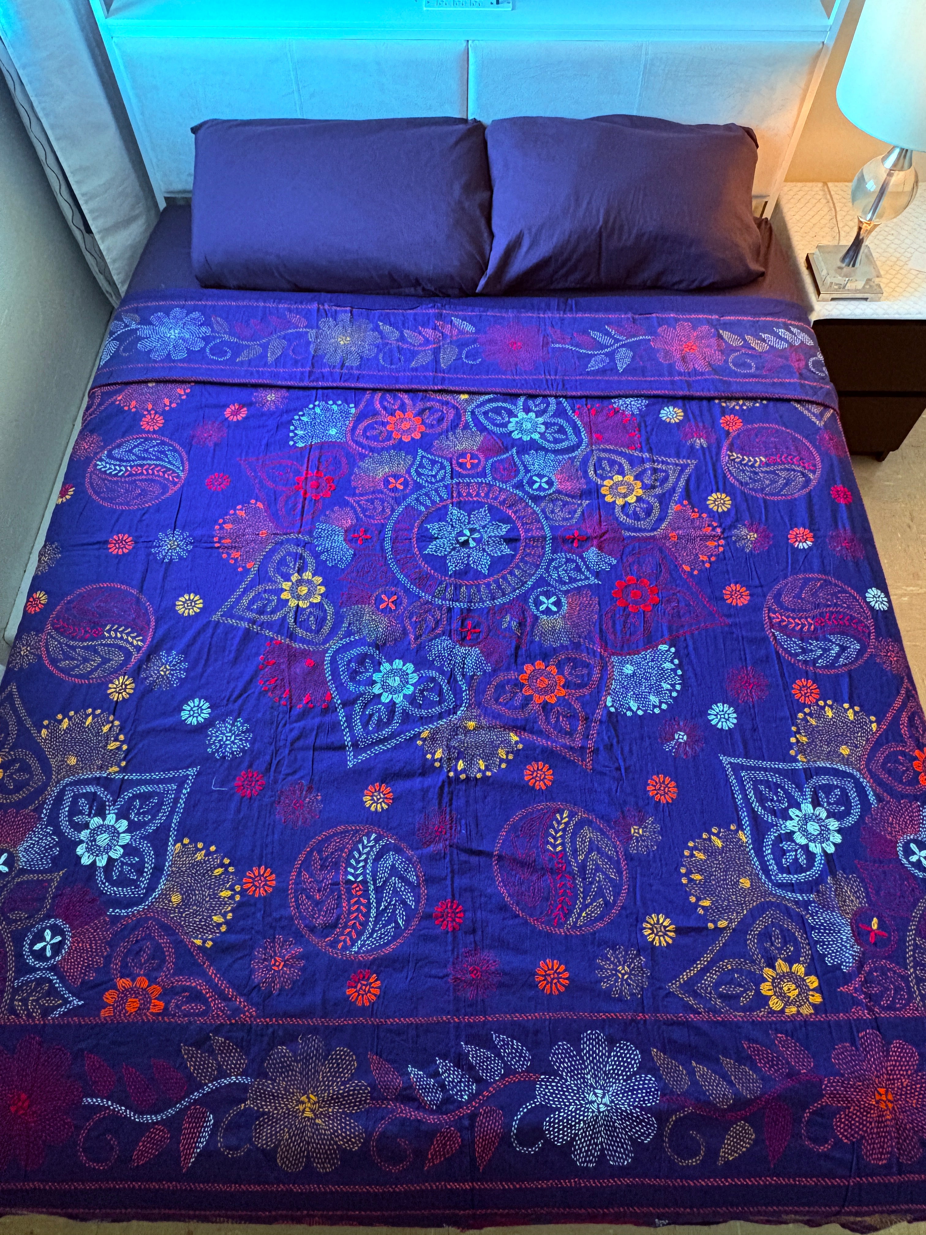 Traditional Luxury Hand Embroidered Cotton Nakshi Kantha Quilt (#PA04302600003)