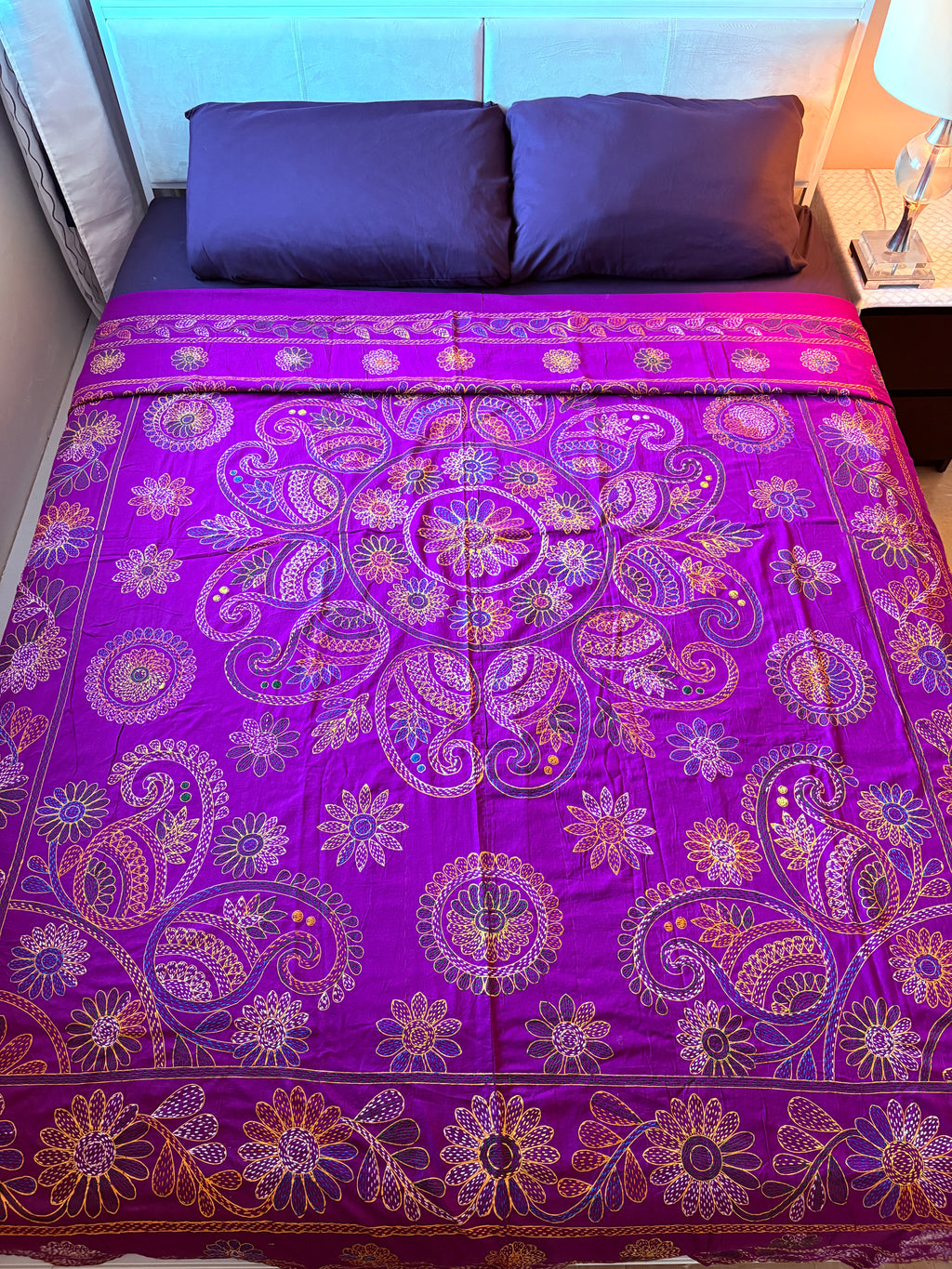 Traditional Luxury Hand Embroidered Cotton Nakshi Kantha Quilt (#PA04302600002)