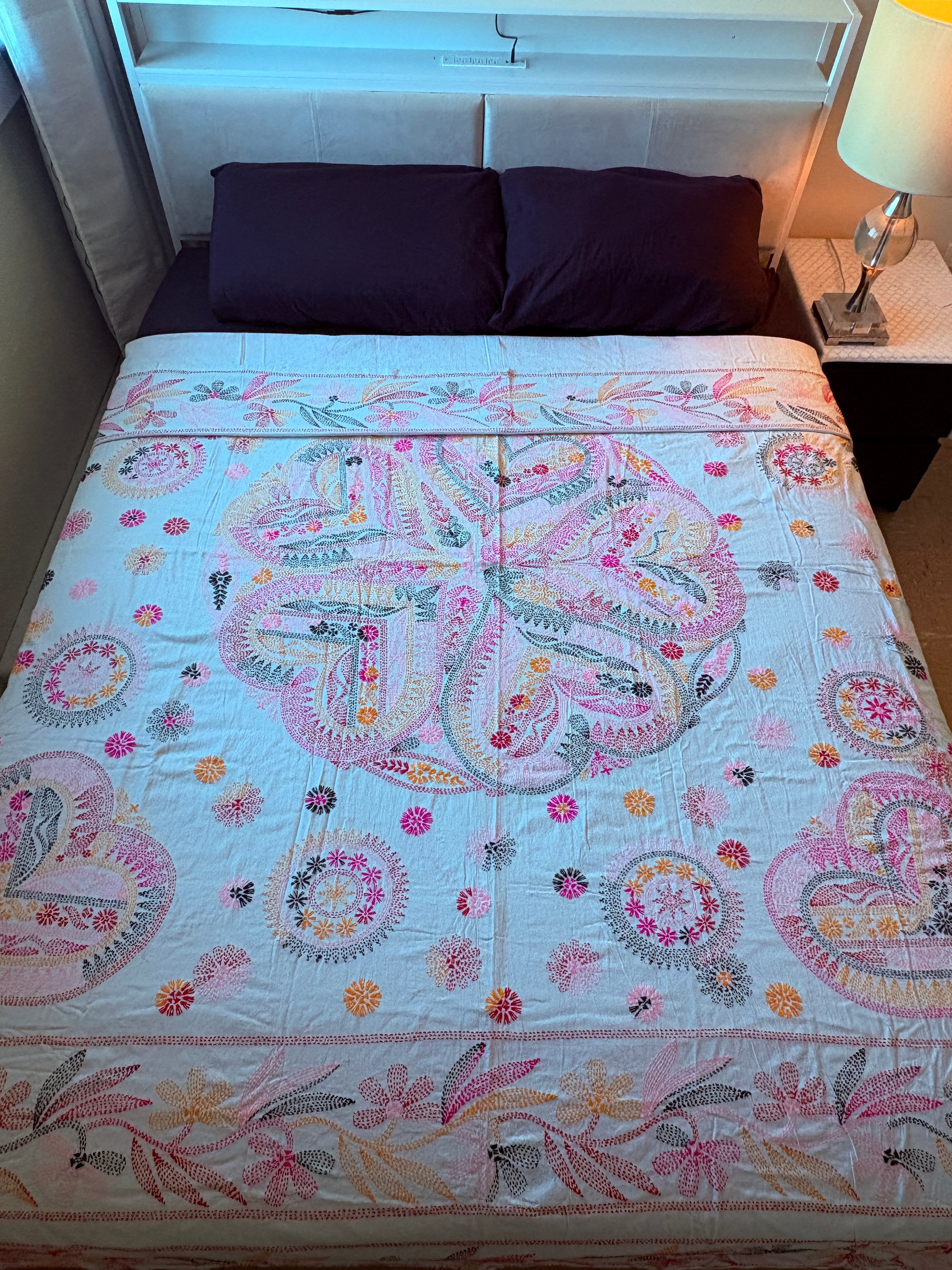 Traditional Luxury Hand Embroidered Cotton Nakshi Kantha Quilt (#PA04302600004)