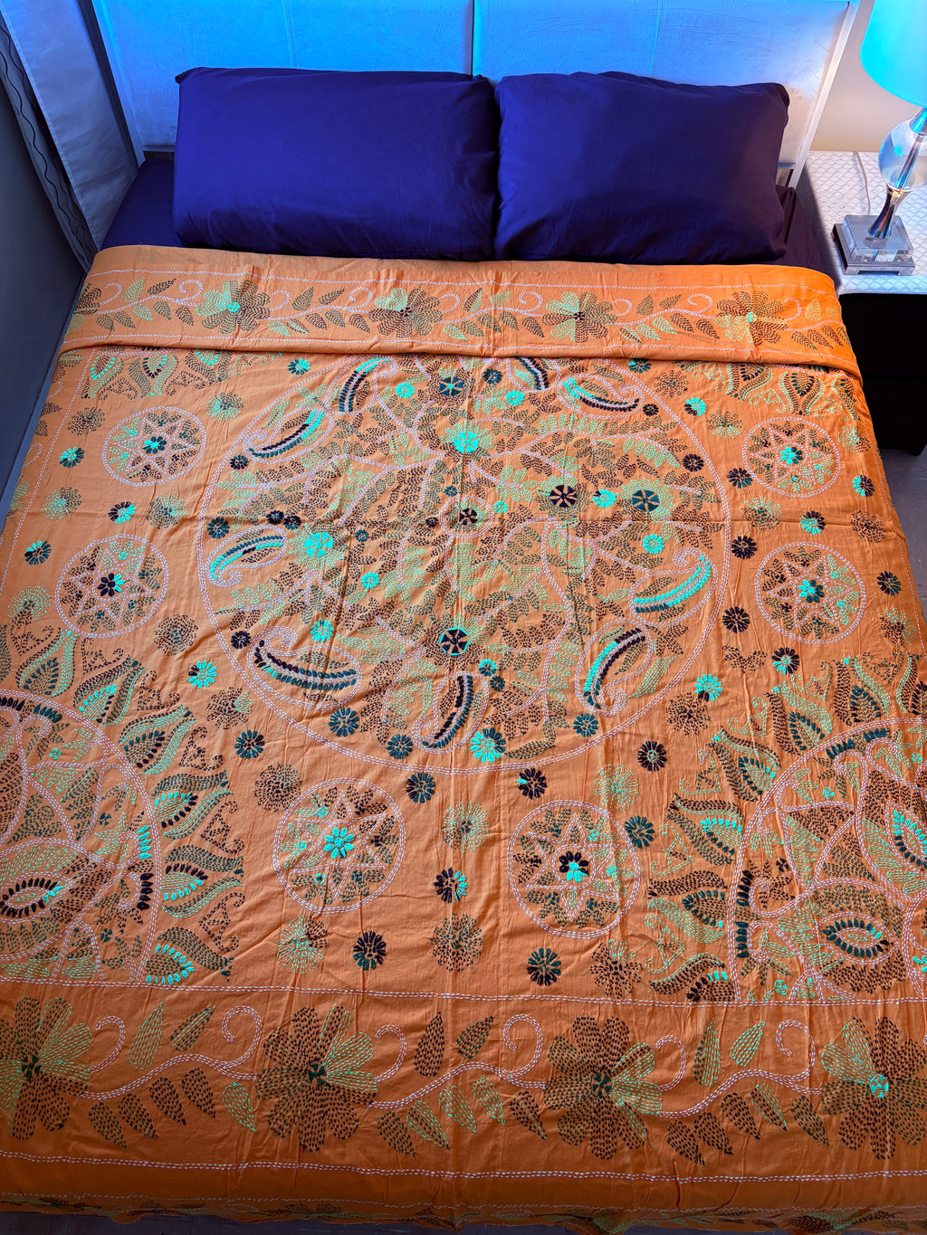 Traditional Luxury Hand Embroidered Cotton Nakshi Kantha Quilt (#PA04302600006)